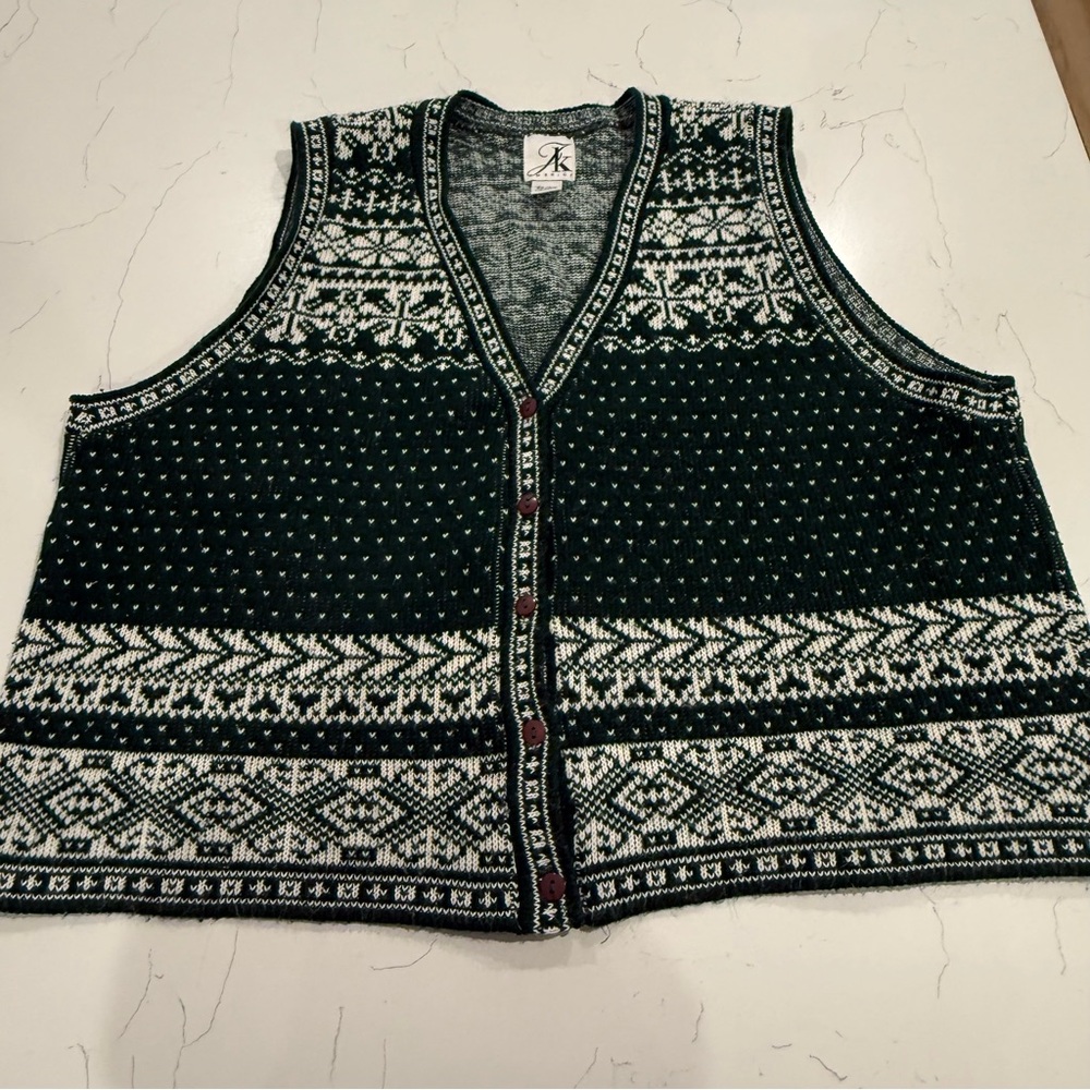 JK America Women's Sweater Vest Button Down  Size 22/24 Green White